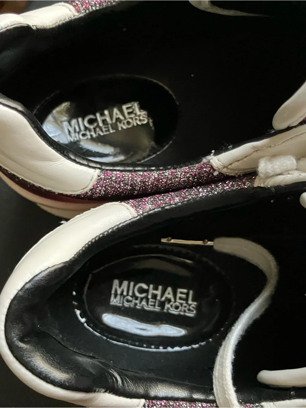 Michael Kors Burgundy Glitter Lace-Up Sneakers with White Trim